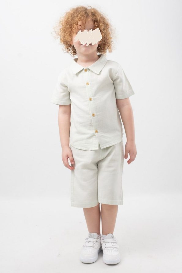 Cotton Button-Up Shirt and Shorts Set for Kids