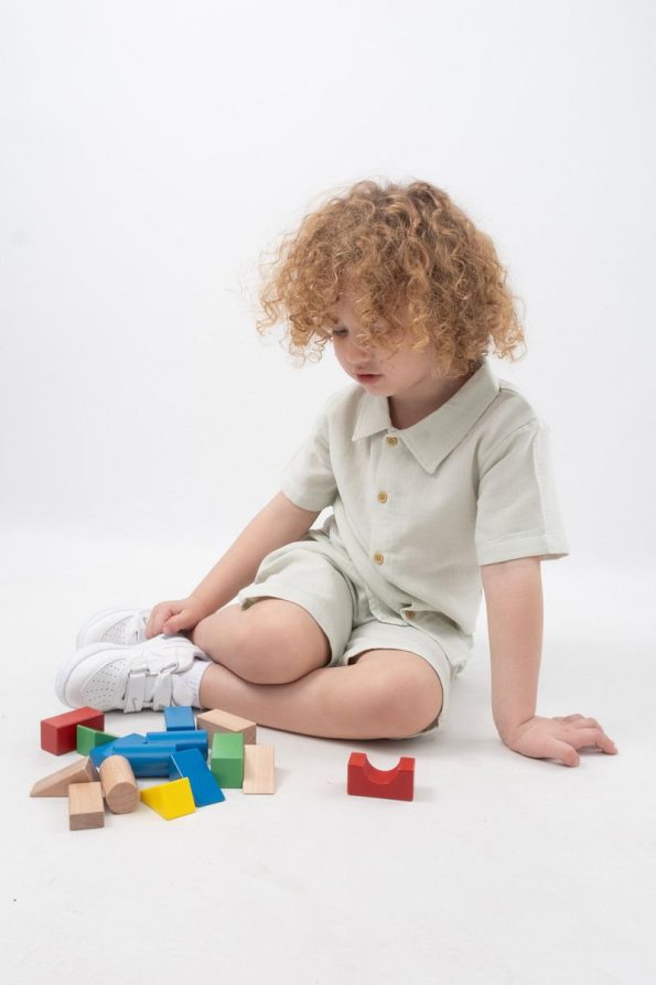 Cotton Button-Up Shirt and Shorts Set for Kids