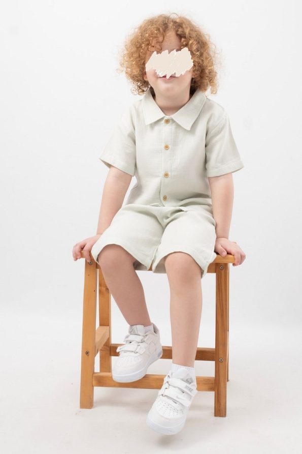 Cotton Button-Up Shirt and Shorts Set for Kids