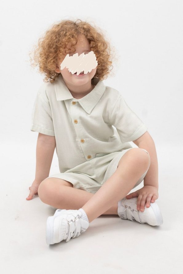 Cotton Button-Up Shirt and Shorts Set for Kids
