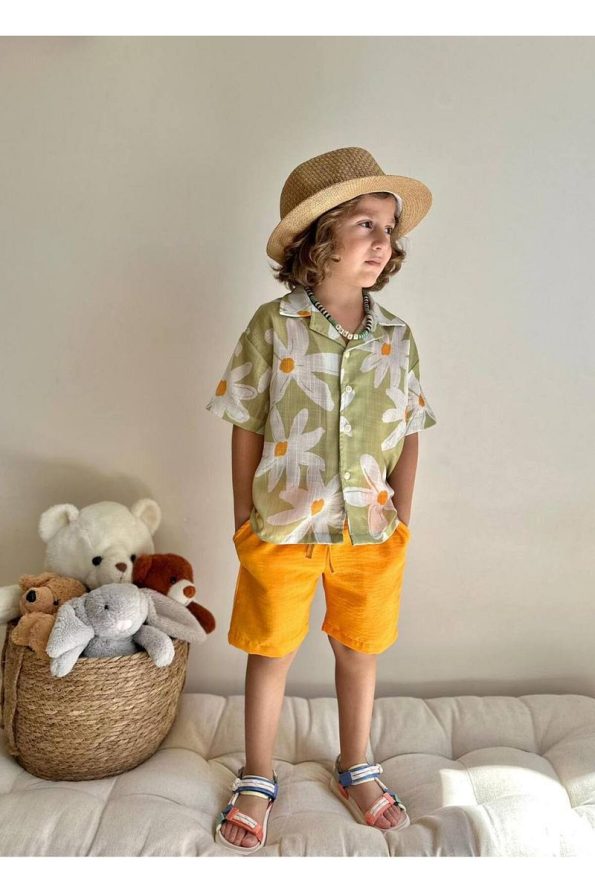 Jolly Kids Boys' Floral Print Linen Shorts Set