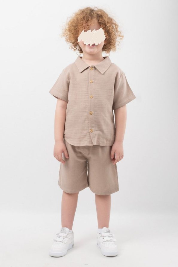 Cotton Button-Up Shirt and Shorts Set for Kids