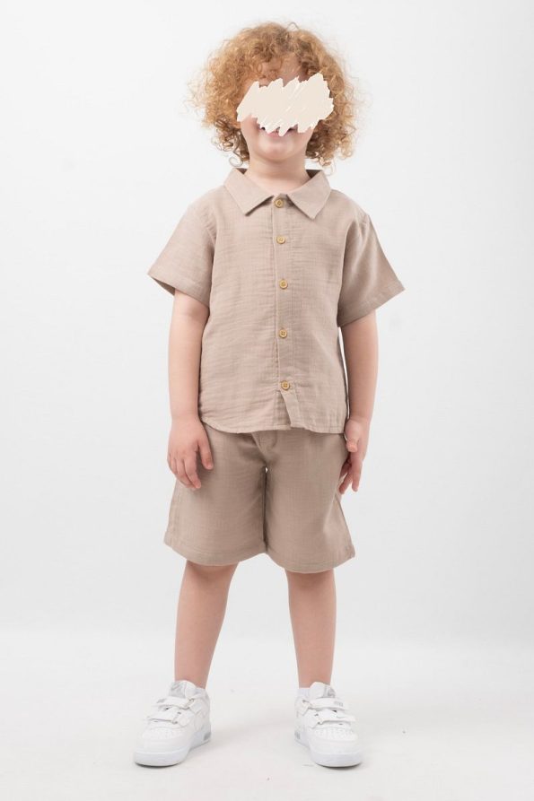 Cotton Button-Up Shirt and Shorts Set for Kids