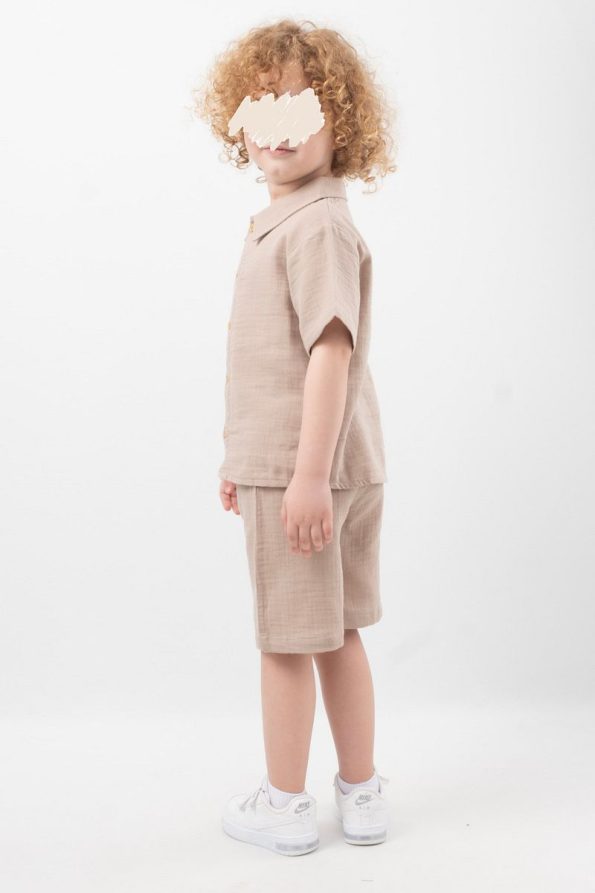 Cotton Button-Up Shirt and Shorts Set for Kids