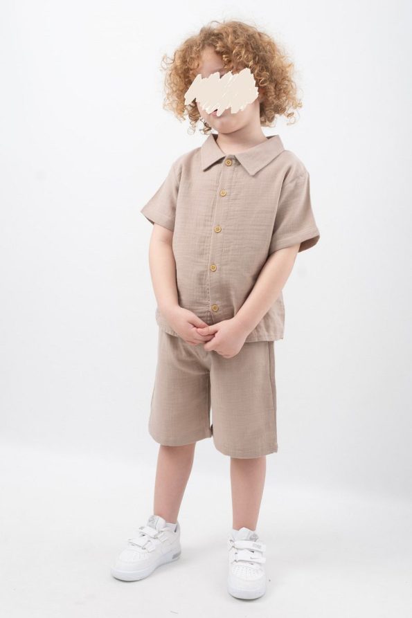 Cotton Button-Up Shirt and Shorts Set for Kids