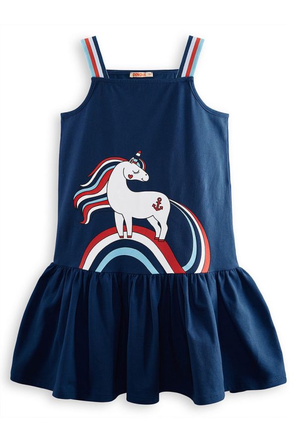 Denokids Sailor Unicorn Navy Blue Girls Dress