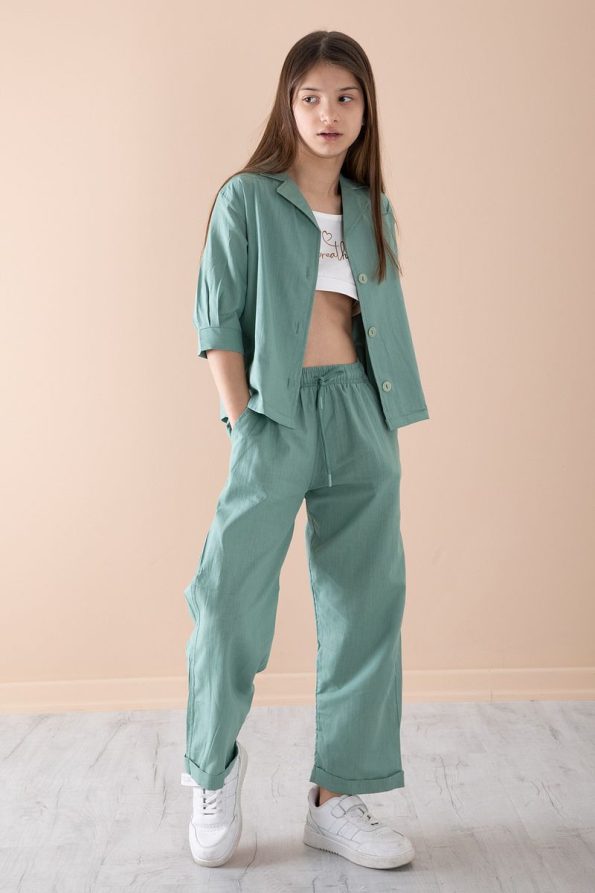 Cansın Mini Green Short Sleeve Girls Crop Set