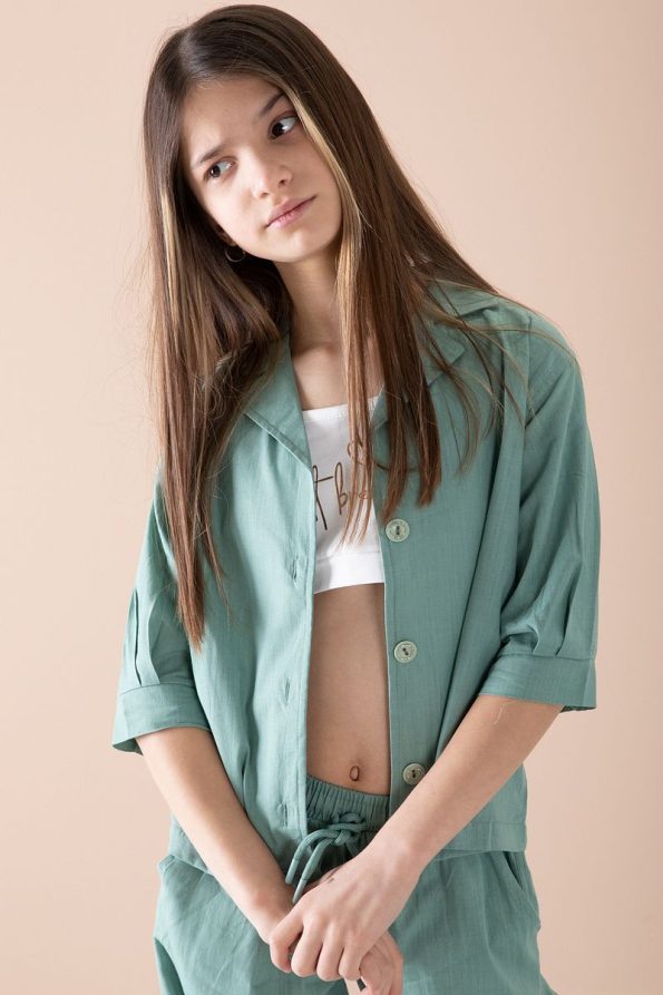 Cansın Mini Green Short Sleeve Girls Crop Set