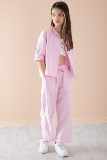 Cansın Mini Pink Short Sleeve Girls Crop Set