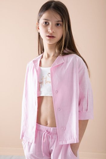 Cansın Mini Pink Short Sleeve Girls Crop Set