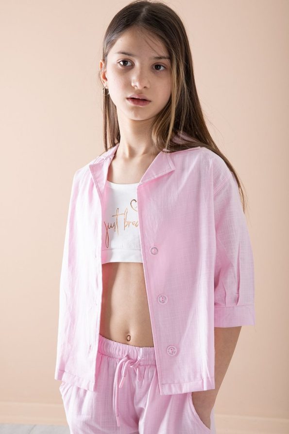 Cansın Mini Pink Short Sleeve Girls Crop Set