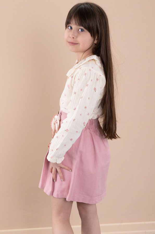 Cansın Mini Pink Floral Muslin Top with Denim Skirt Set for Girls