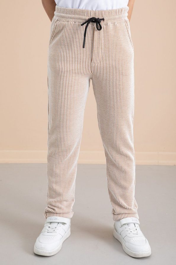 Cansın Mini Corduroy Tan Striped Boys Elastic Waist Pants