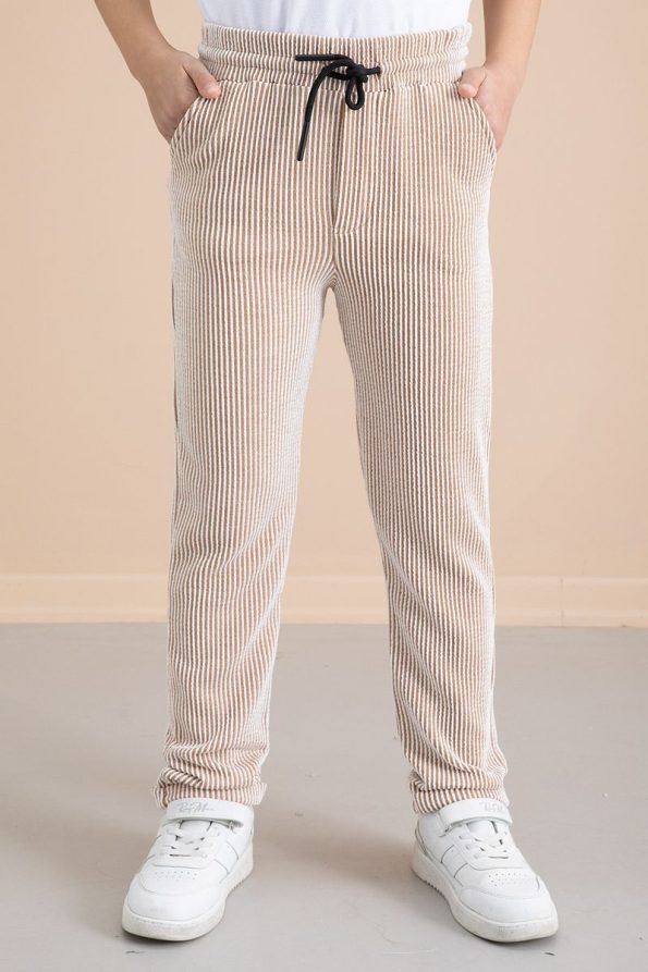 Cansın Mini Corduroy Tan Striped Boys Elastic Waist Pants