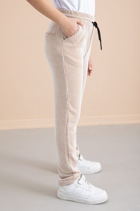 Cansın Mini Corduroy Tan Striped Boys Elastic Waist Pants