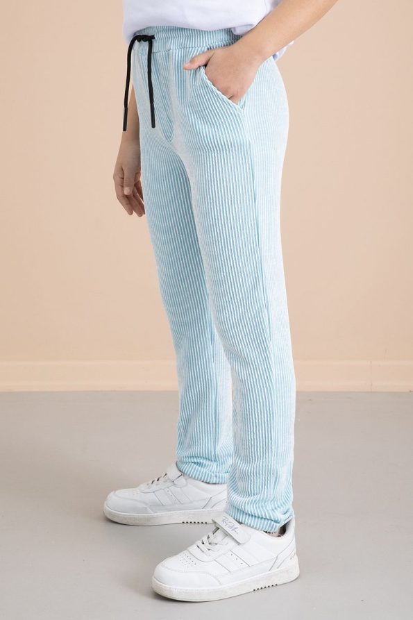 Cansın Mini Ribbed Blue Striped Boys' Elastic Waist Pants