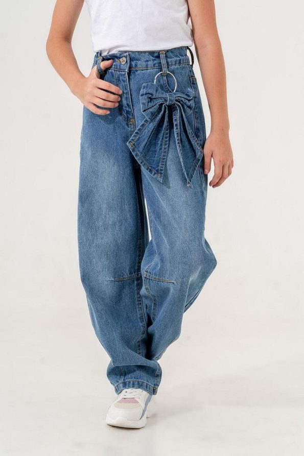 Girls' Casual Fit Removable Bow Denim Pants