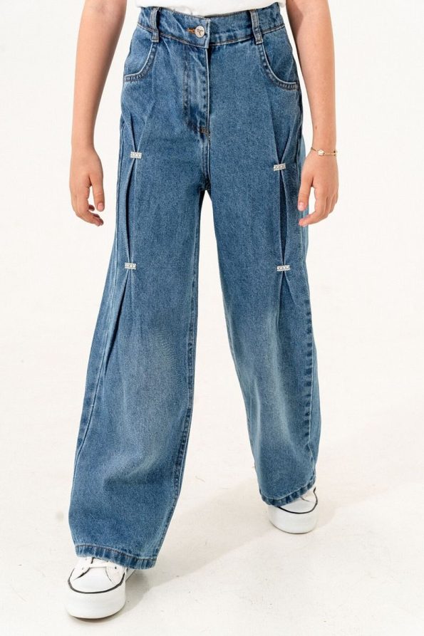 GİYİCEM Girls' Denim Pants with Ponterez Front