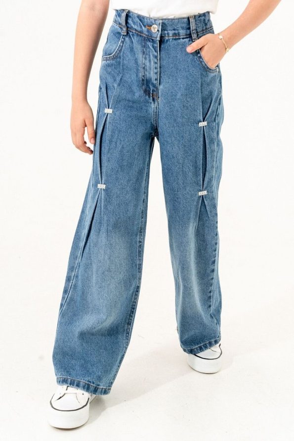 GİYİCEM Girls' Denim Pants with Ponterez Front