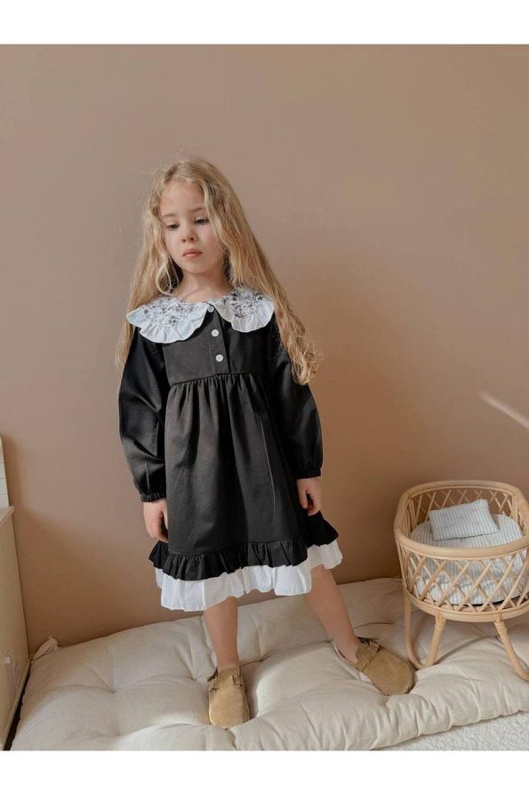 Yigit Boutique Poplin Shirt Collar Dress for Girls
