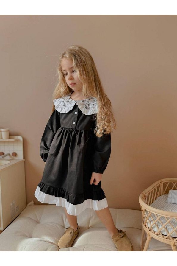 Yigit Boutique Poplin Shirt Collar Dress for Girls