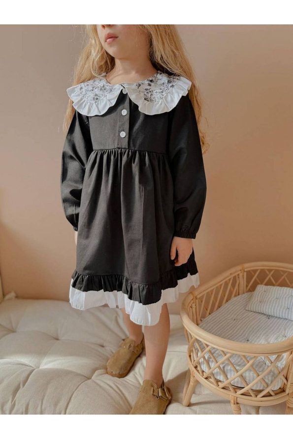 Yigit Boutique Poplin Shirt Collar Dress for Girls