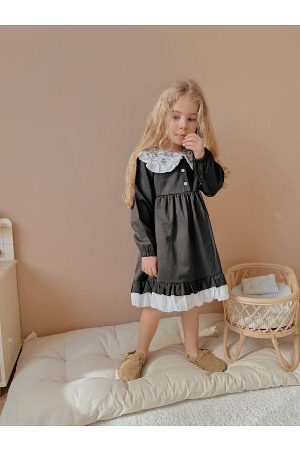 Yigit Boutique Poplin Shirt Collar Dress for Girls