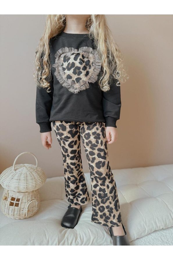 Yigit Boutique Leopard Leggings and Flared Pants Set for Girls