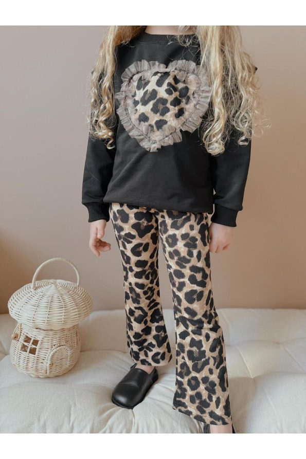 Yigit Boutique Leopard Leggings and Flared Pants Set for Girls