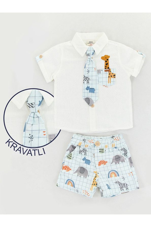 Midimod Baby Boys' Festive Shirt and Shorts Set with Tie