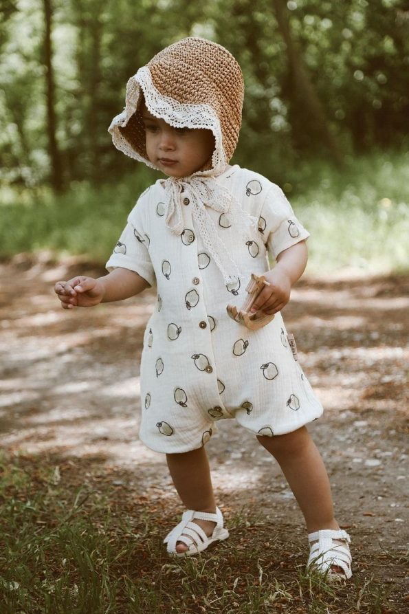 MELLS BABY Organic 100% Cotton Apple Print Muslin Baby Romper