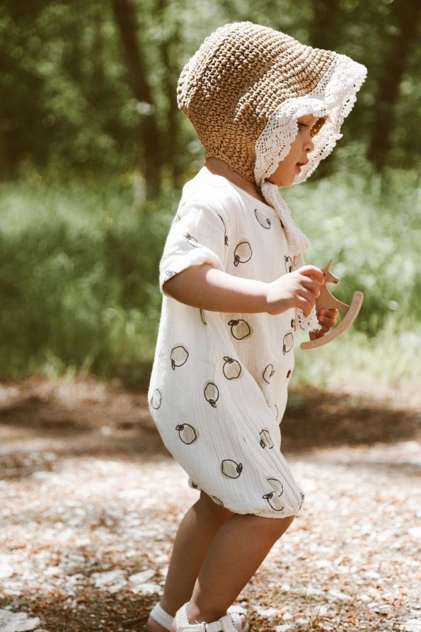 MELLS BABY Organic 100% Cotton Apple Print Muslin Baby Romper