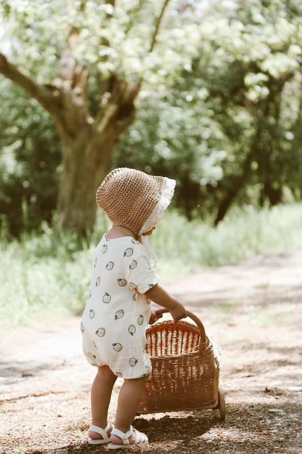 MELLS BABY Organic 100% Cotton Apple Print Muslin Baby Romper