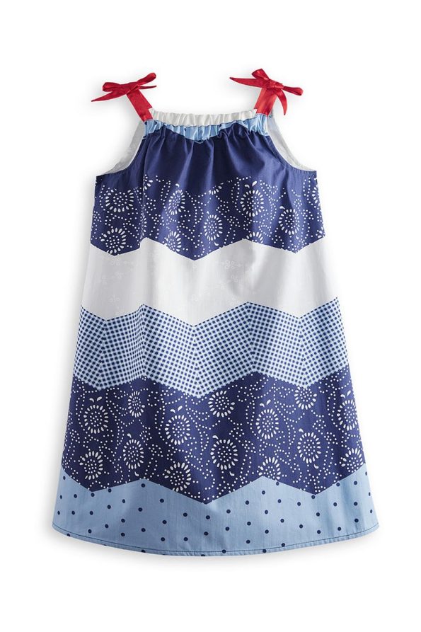 Denokids Navy Blue and White Patterned Poplin Dress for Girls