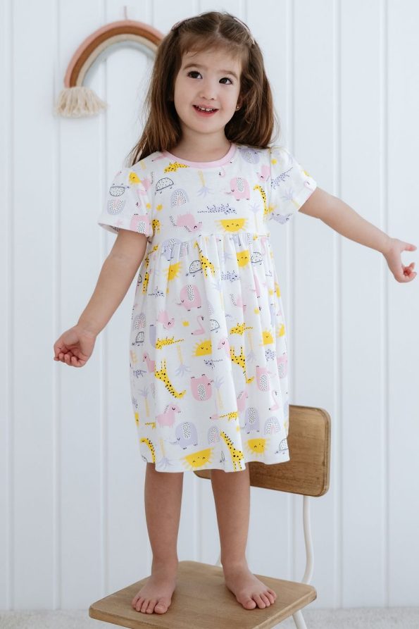 Lilabio 100% Cotton Short Sleeve Printed Dress for Girls