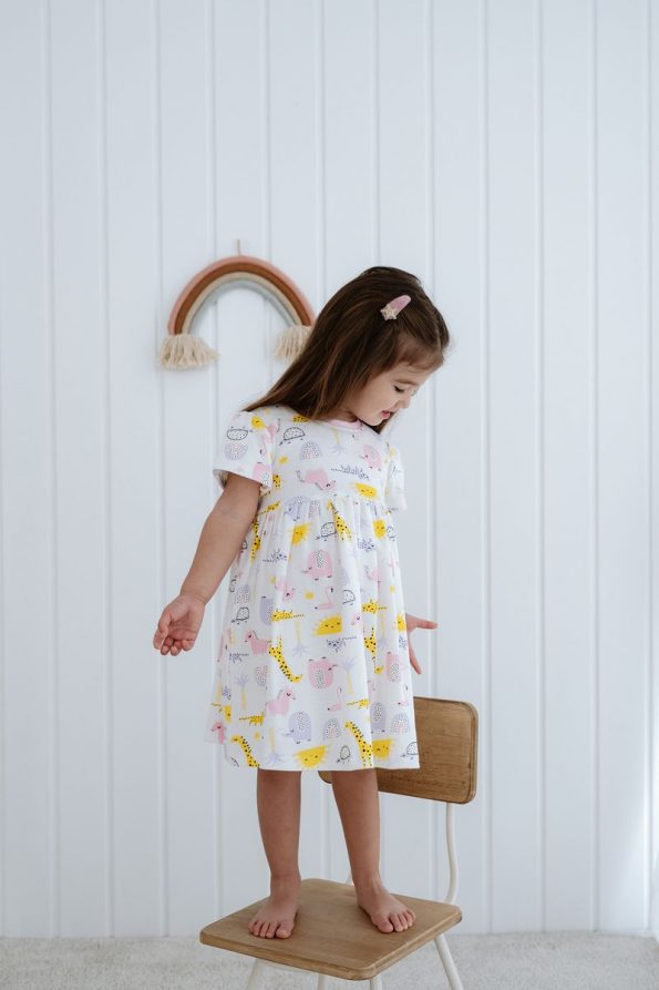 Lilabio 100% Cotton Short Sleeve Printed Dress for Girls