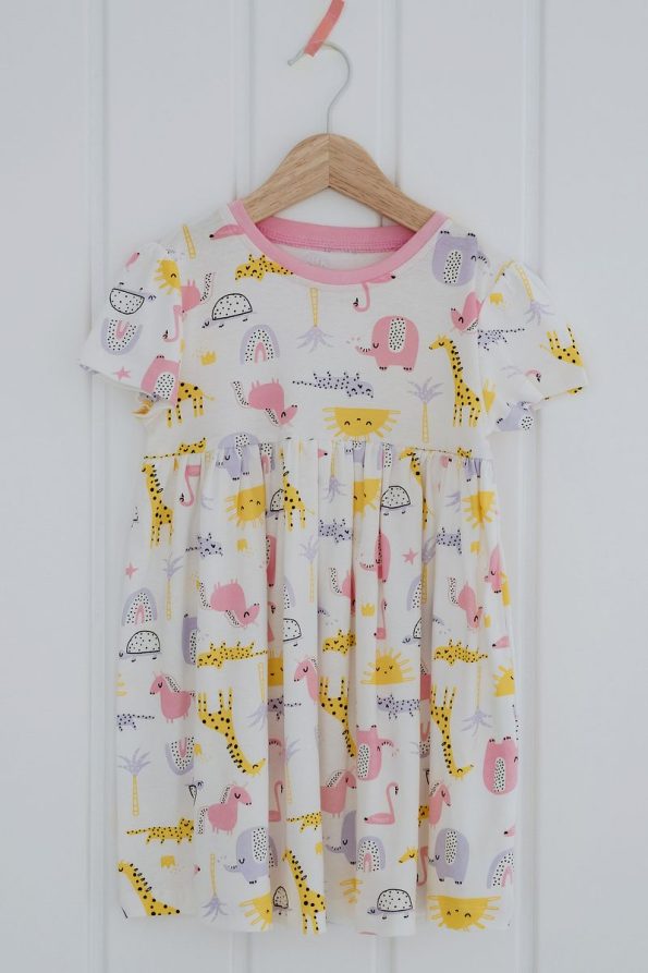 Lilabio 100% Cotton Short Sleeve Printed Dress for Girls