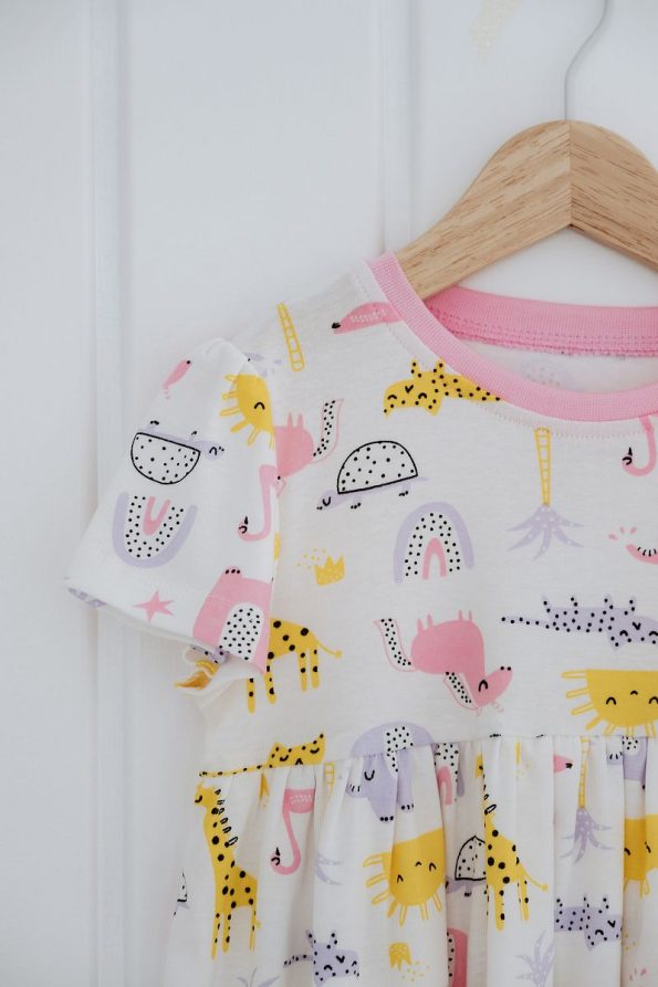 Lilabio 100% Cotton Short Sleeve Printed Dress for Girls