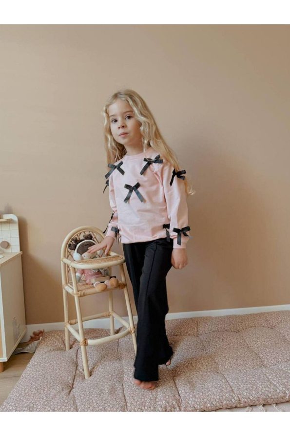 Yigit Boutique Bow Detail Flared Pants Set for Girls