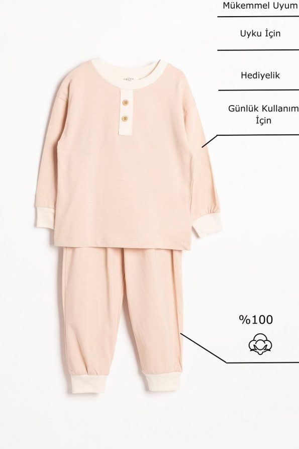 Vauva Seasonal Pajama Set Long Sleeve Button Detail for Boys and Girls