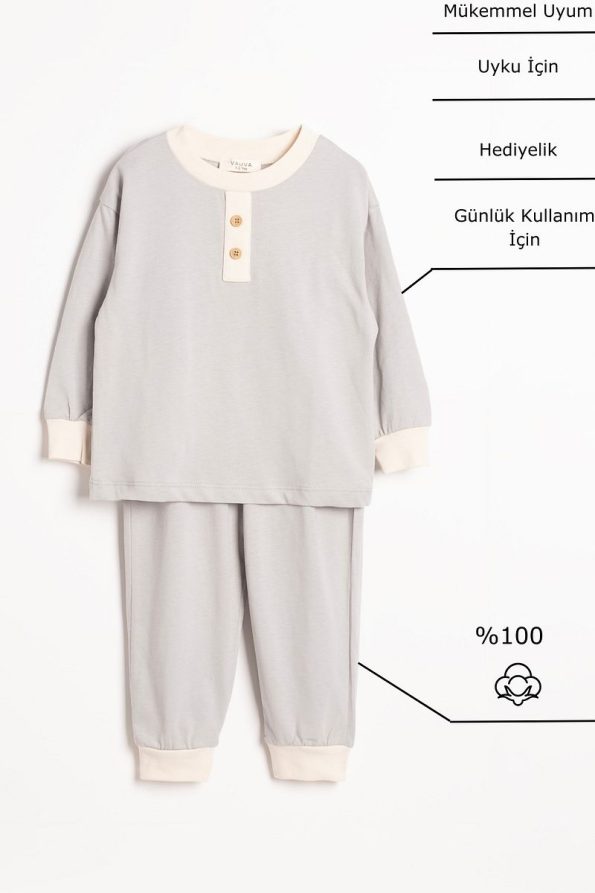 Vauva Seasonal Pajama Set Long Sleeve Button Detail Kids Pajama Set
