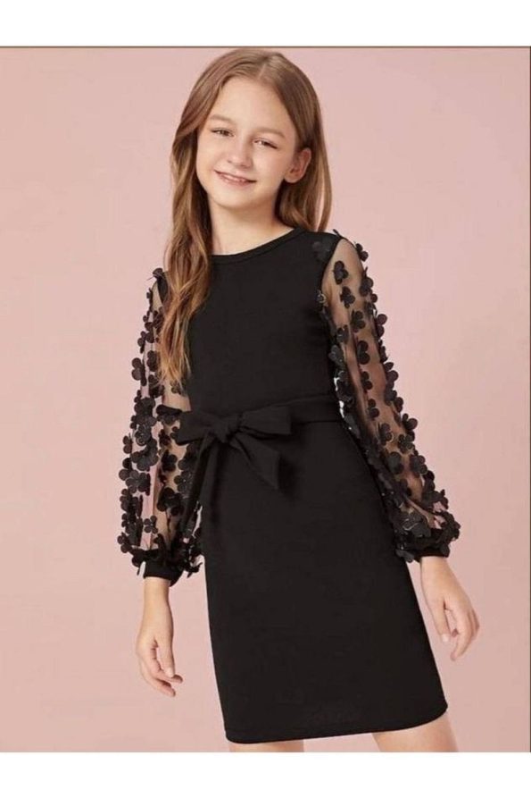My Kids Wear Tie-Belt Tulle Detail Children's Dress