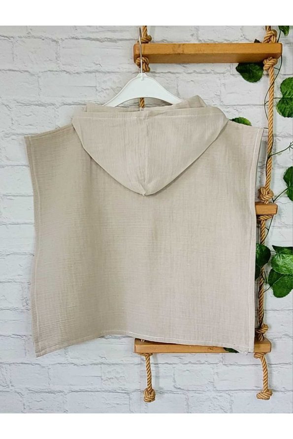 Alpar Muslin Hooded Poncho for Kids - Beige