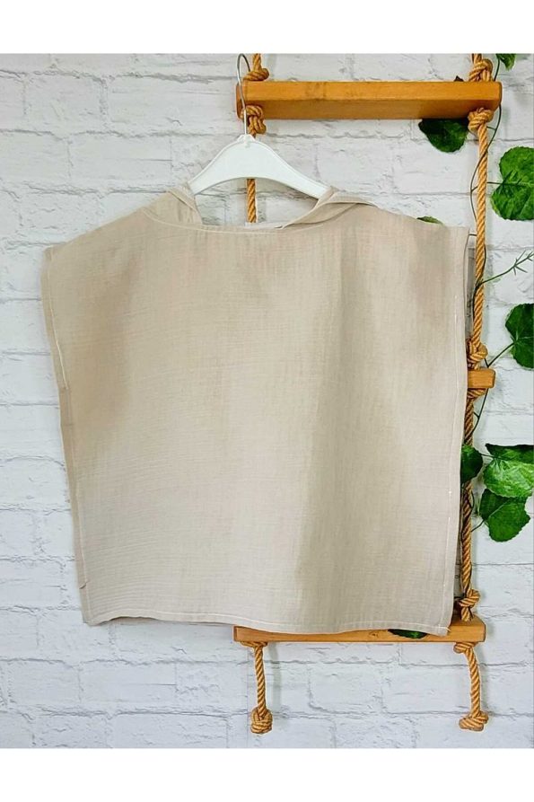 Alpar Muslin Hooded Poncho for Kids - Beige