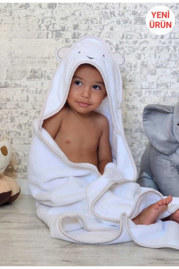 Mothercare Extra Soft Cotton Baby Bath Towel Wrap 100x100cm Bear/White