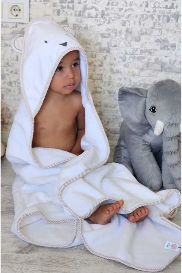 Mothercare Extra Soft Cotton Baby Bath Towel Wrap 100x100cm Bear/White