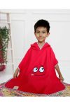 Soft Cotton Hooded Poncho for Kids in Red