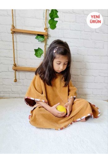 Cotton Soft Hooded Towel Poncho for Kids in Mustard Yellow