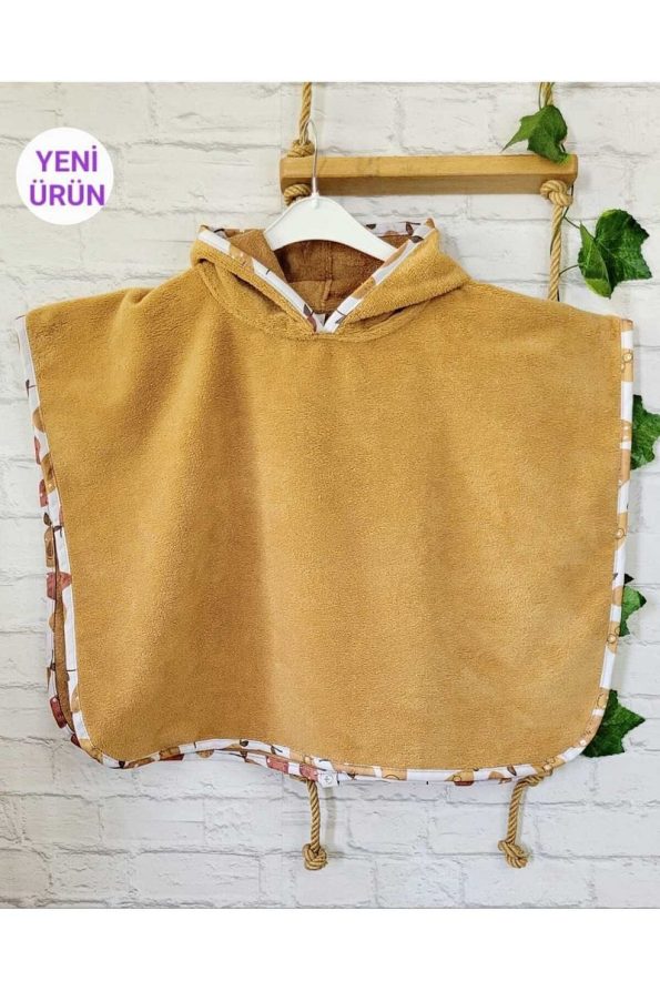 Cotton Soft Hooded Towel Poncho for Kids in Mustard Yellow