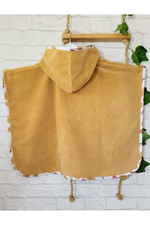 Cotton Soft Hooded Towel Poncho for Kids in Mustard Yellow